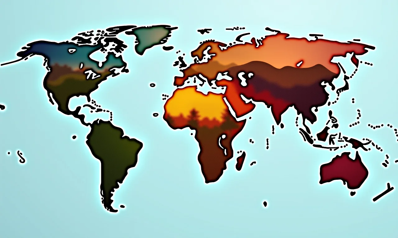 Mapa-múndi vibrante mostrando os cinco continentes.
