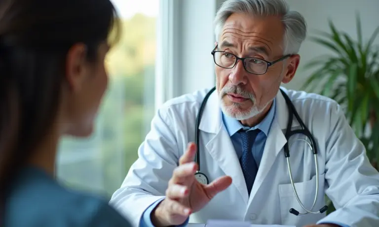 Médico explica inflamação do fígado causada pela hepatite para paciente.