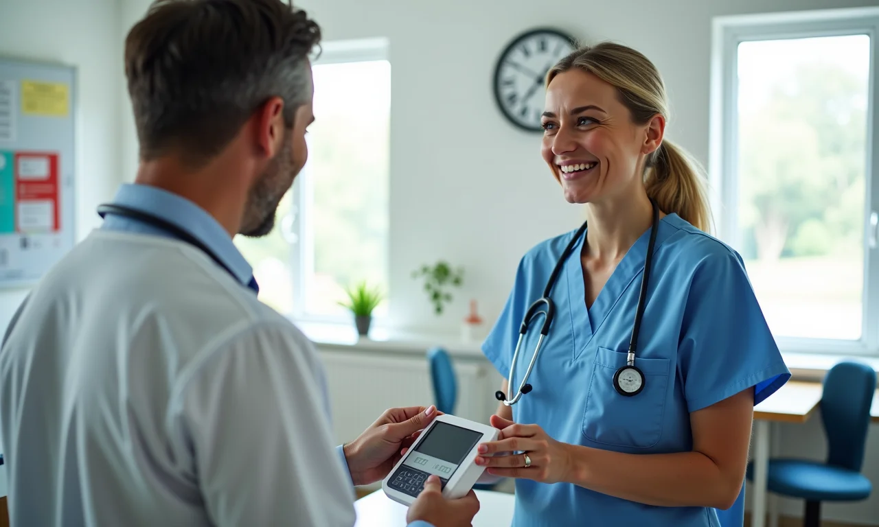 Médico verificando o peso de um doador em balança.