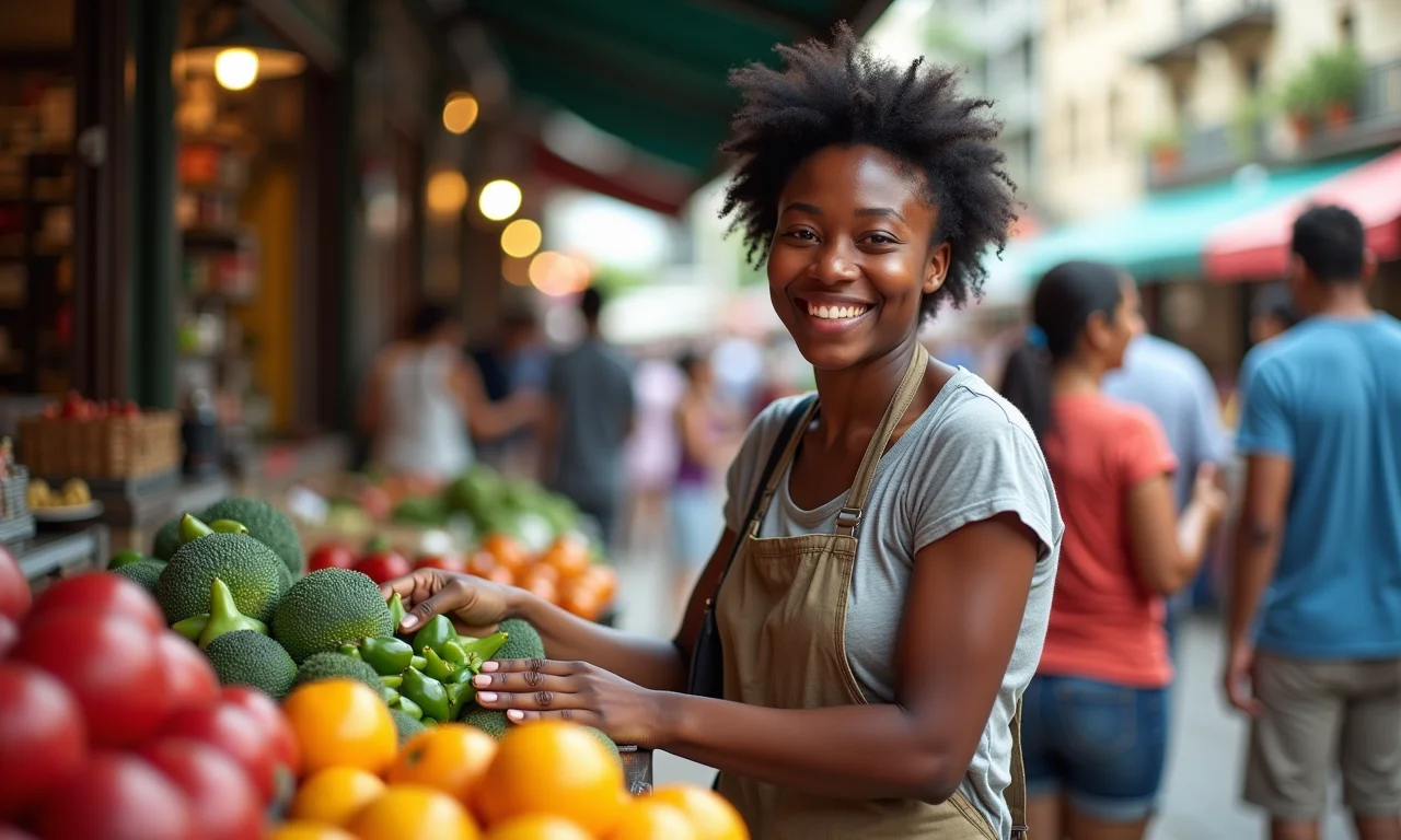 Mercado brasileiro vibrante com vendedores diversos, representando a livre iniciativa.