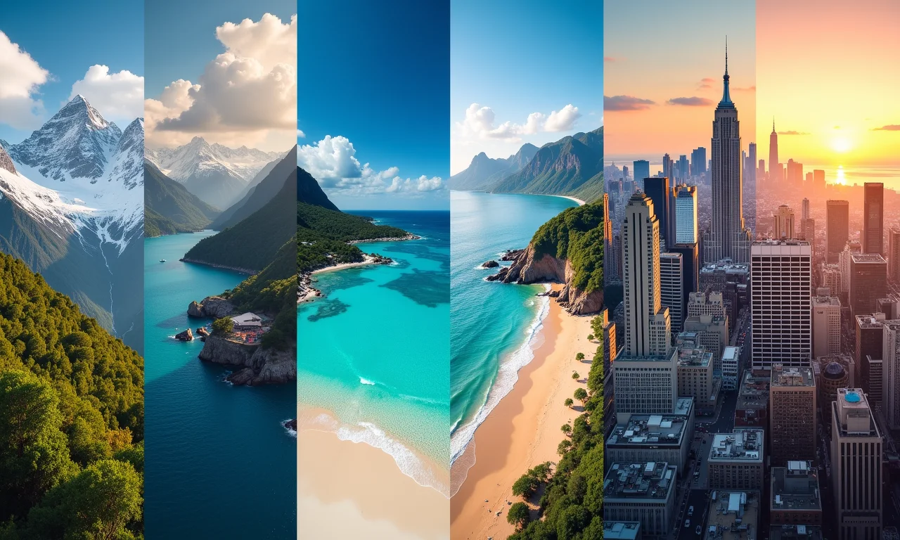 Montagem da diversidade climática e cultural da América.