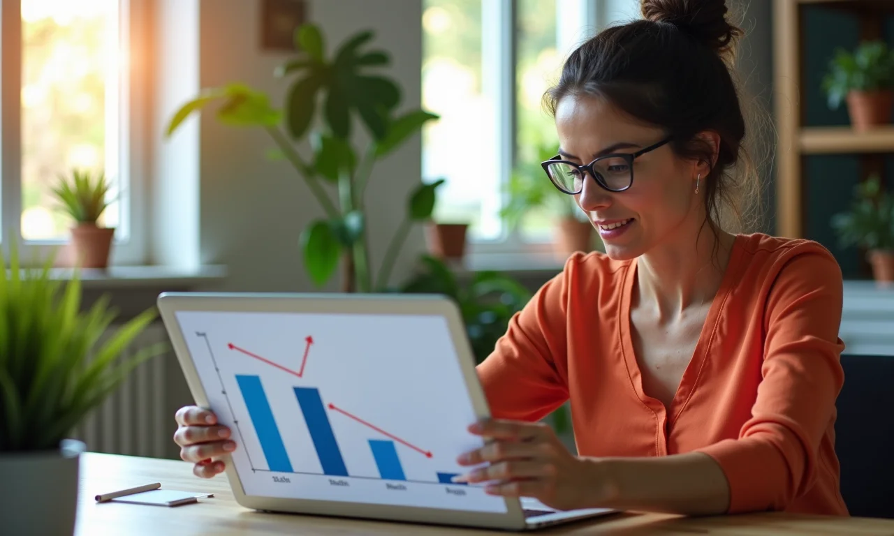 Mulher analisando gráfico de parcelas decrescentes do sistema SAC.