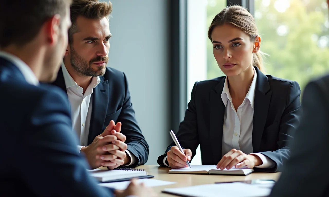 Mulher de negócios ouvindo ativamente durante uma negociação.