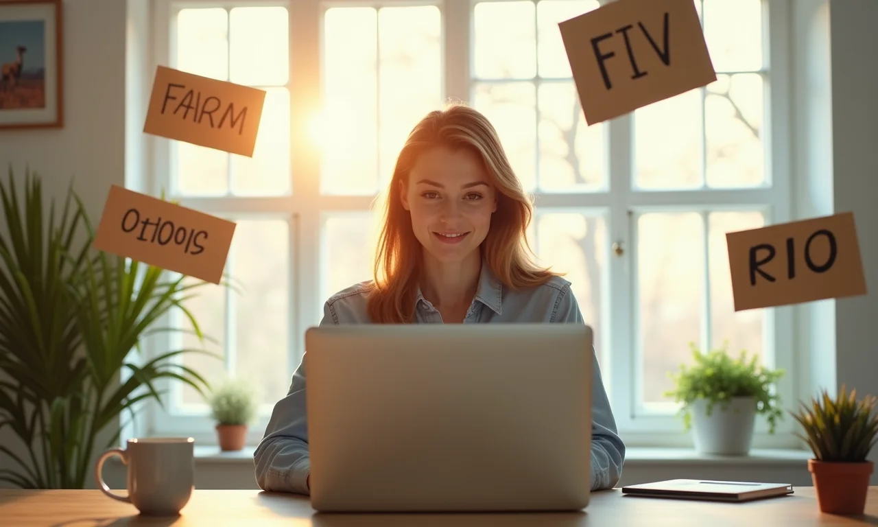 Mulher em mesa vibrante cercada por estruturas de texto flutuantes, visualizando elementos de formatação de texto.