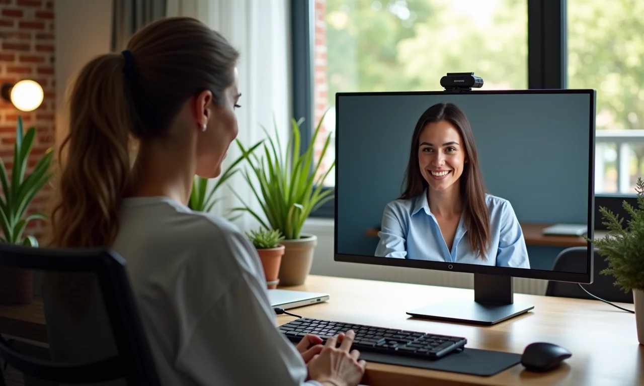 Mulher trabalhando remotamente com a internet de alta velocidade da Claro Fibra.