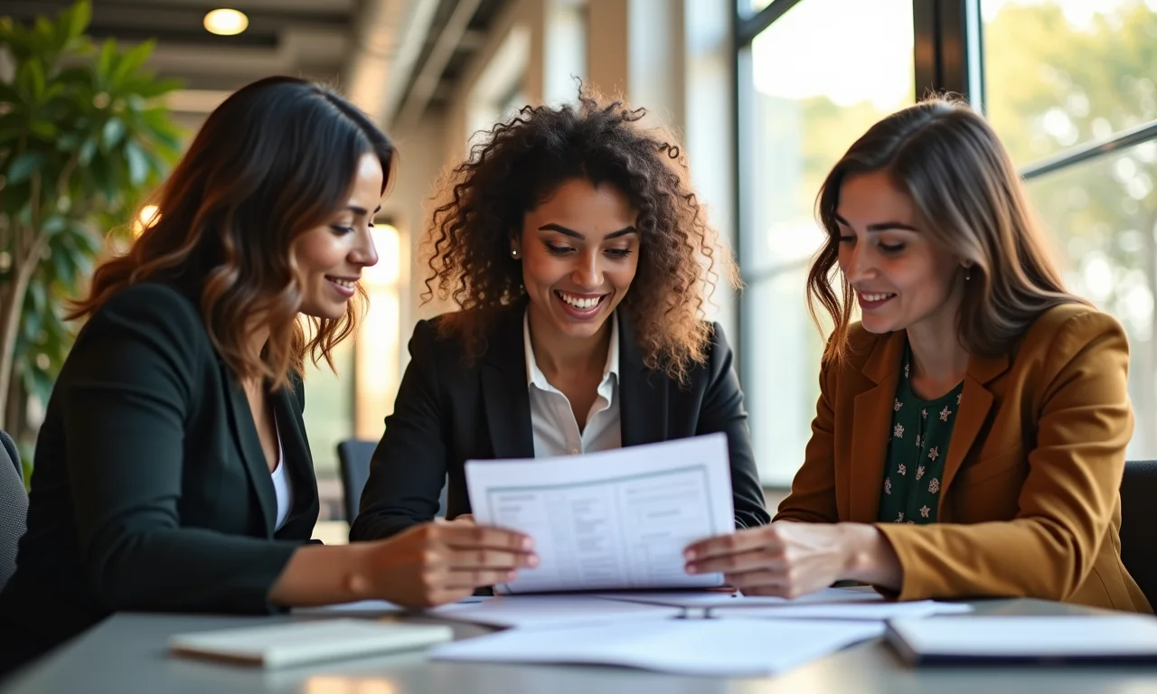 Mulheres de negócios brasileiras analisando relatórios fiscais.