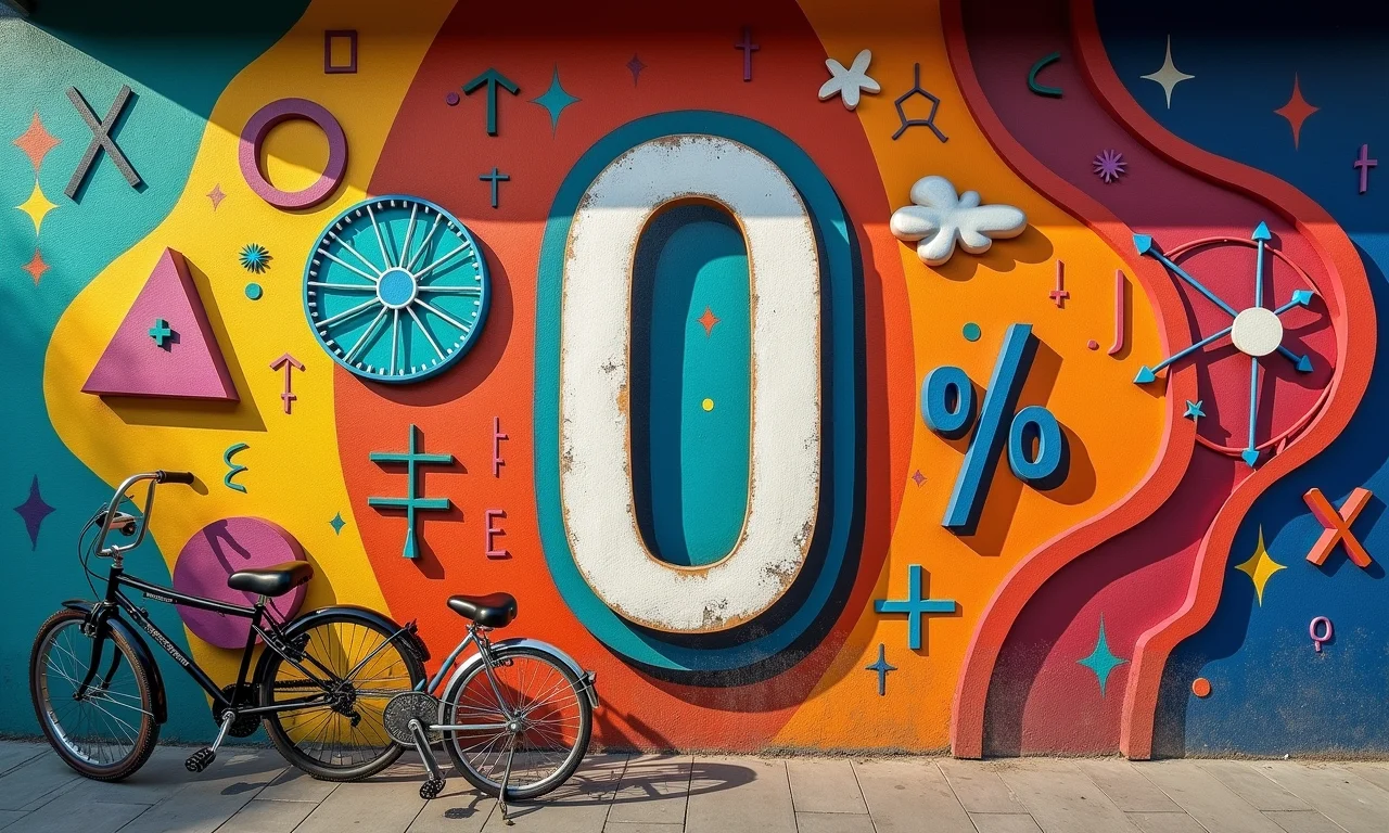 Mural brasileiro colorido com o número zero integrado, representando seu papel no sistema decimal.