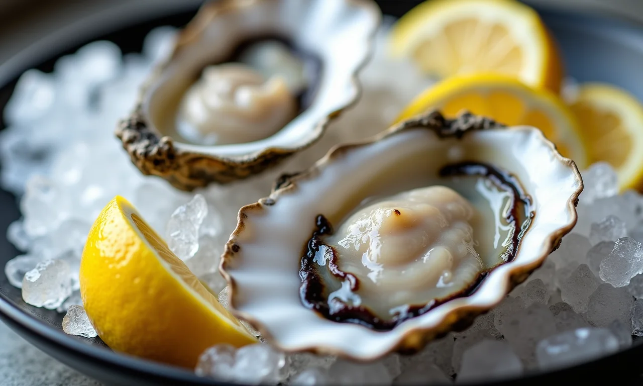 Ostras frescas no gelo, uma delícia rica em ferro.