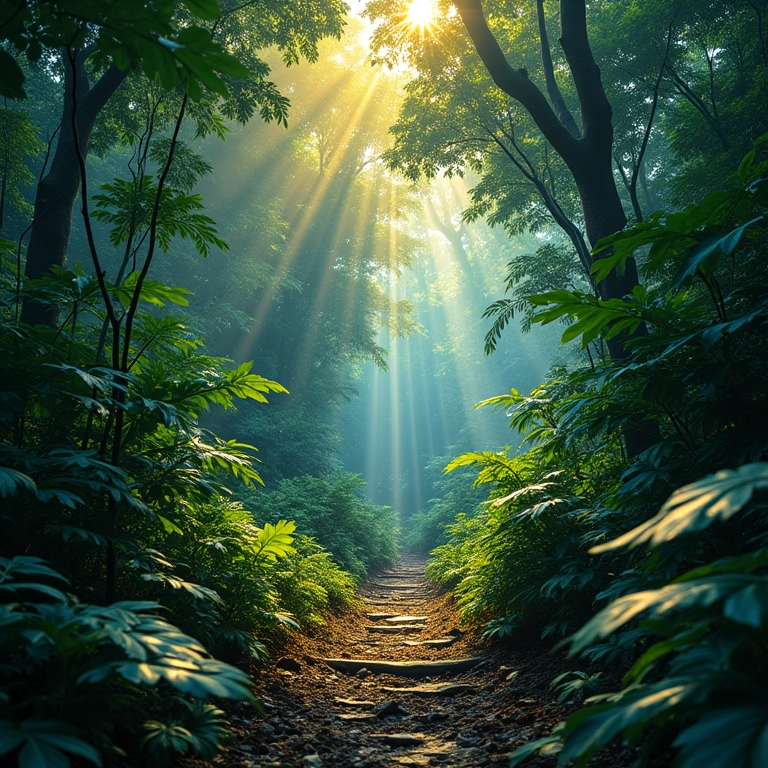 Padrões fractais vibrantes em floresta tropical brasileira exuberante, demonstrando a geometria infinita da natureza.