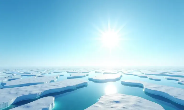 Paisagem do deserto gelado da Antártida sob céu azul.