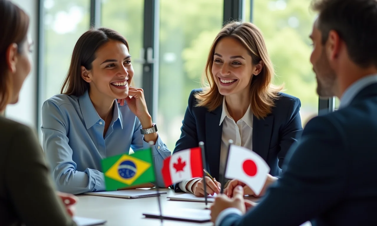 Parceiros de negócios de diferentes culturas comunicando-se em reunião.