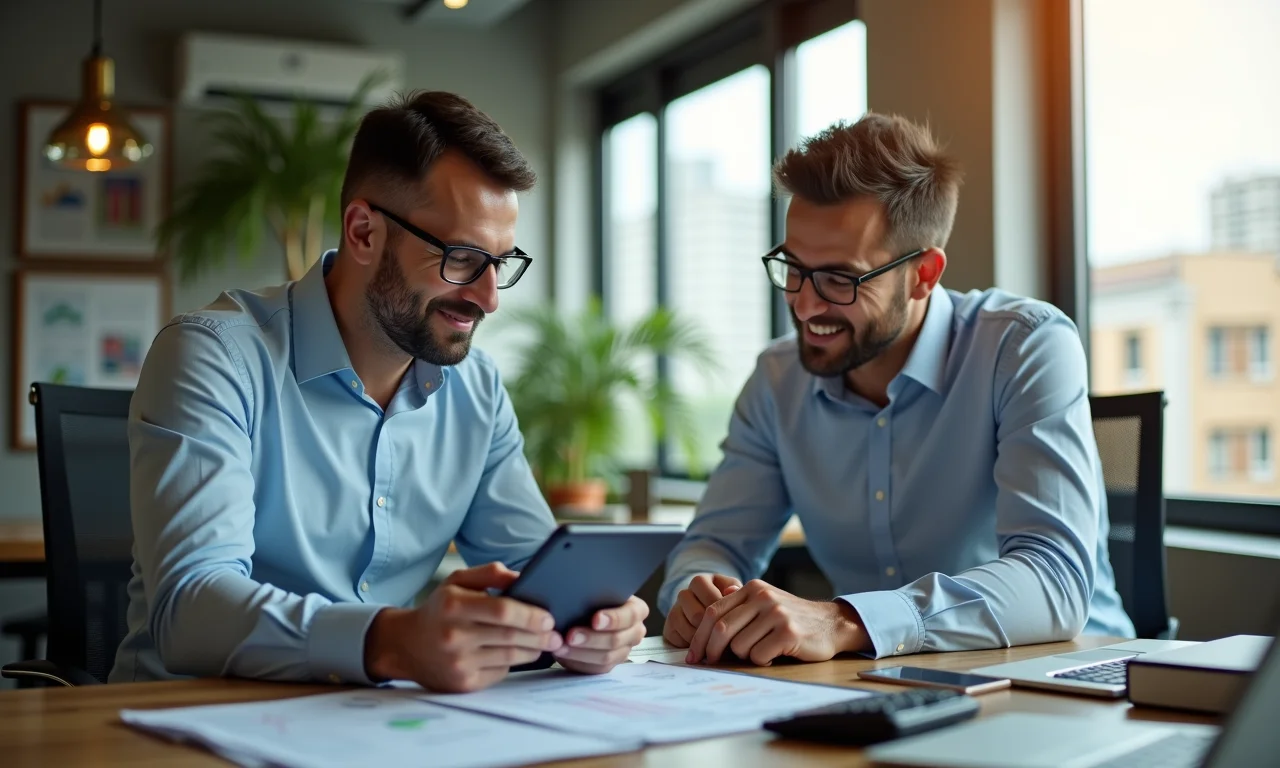 Parceiros de negócios discutindo preços e orçamentos.