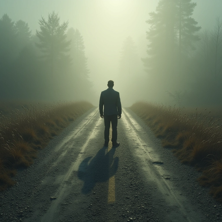 Pessoa em encruzilhada, simbolizando escolhas e consequências da vida.