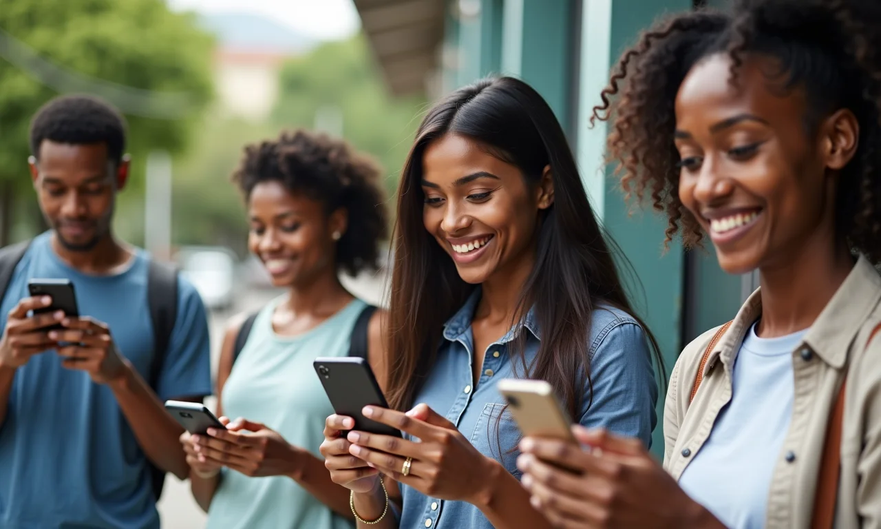 Pessoas diversas usando smartphones da Tim em diferentes situações do dia a dia.