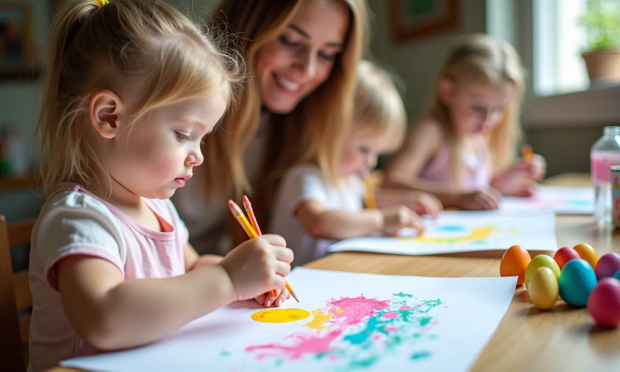 Pintura com dedos temática de Páscoa em berçário.