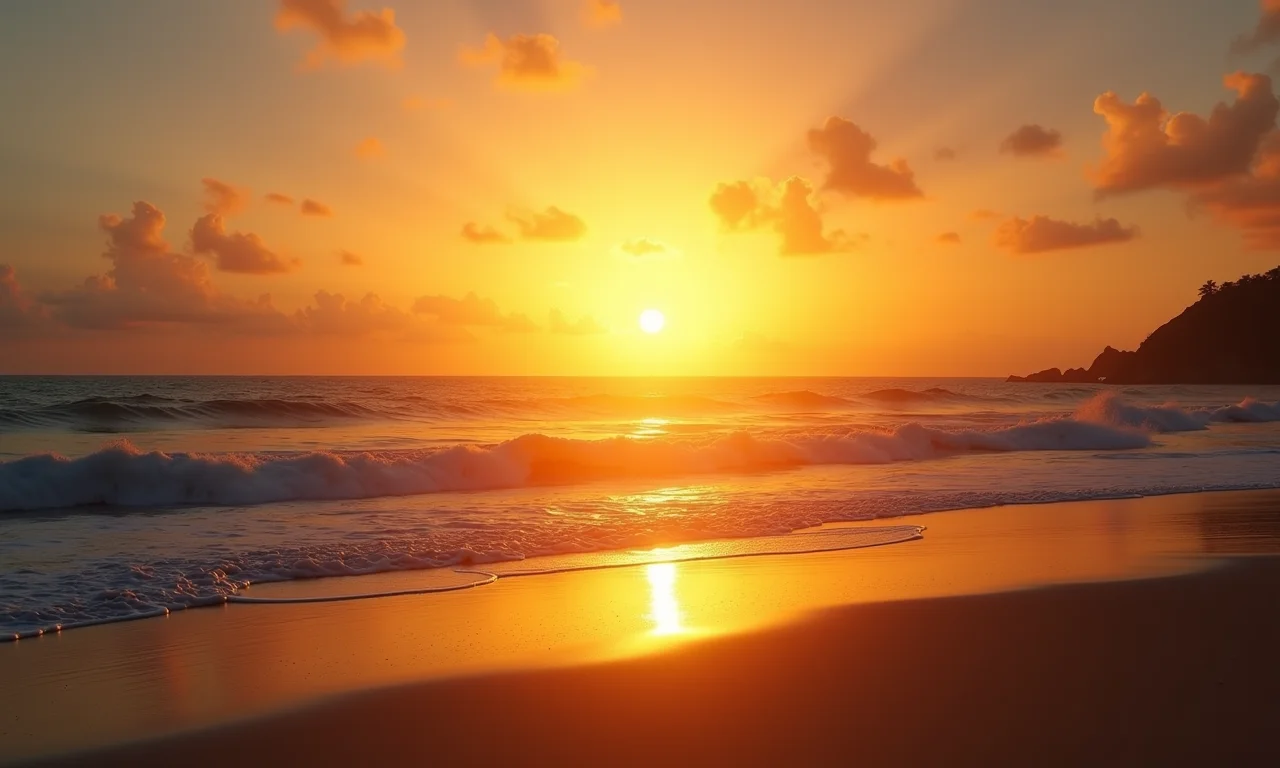 Pôr do sol fugaz em praia brasileira, representando a natureza efêmera da beleza.