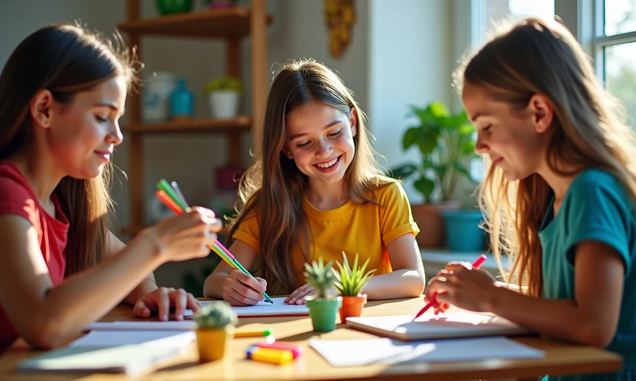 Professoras criando atividades lúdicas e envolventes com adereços coloridos.