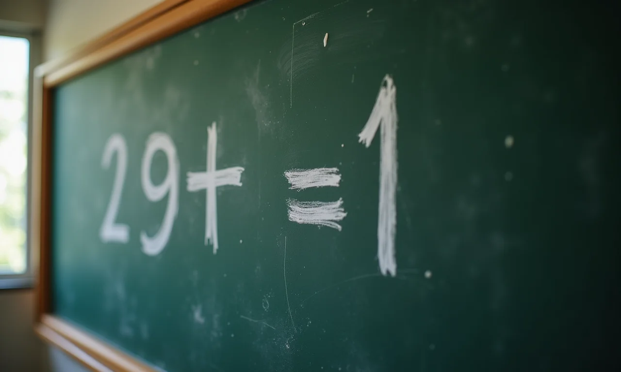 Quadro-negro com problema de divisão sendo resolvido.