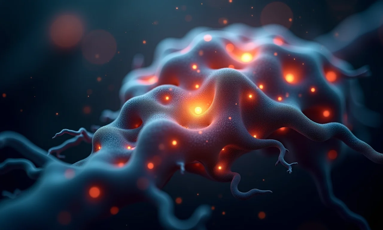 Redes neurais interligadas representando o Espírito de Entendimento, com brilho suave e foco nítido.