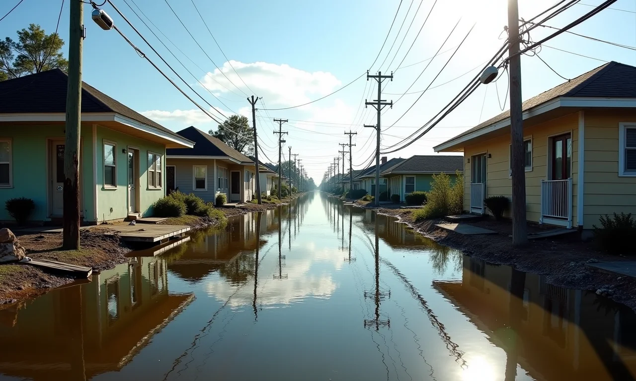 Rua alagada em Nova Orleans após o furacão Katrina.