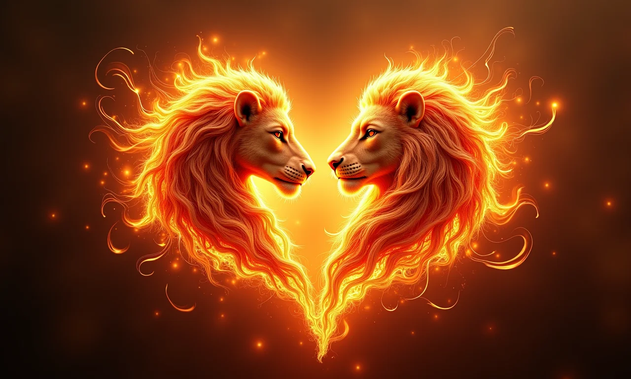 Símbolos de Áries e Leão entrelaçados, representando a compatibilidade dos signos de fogo.