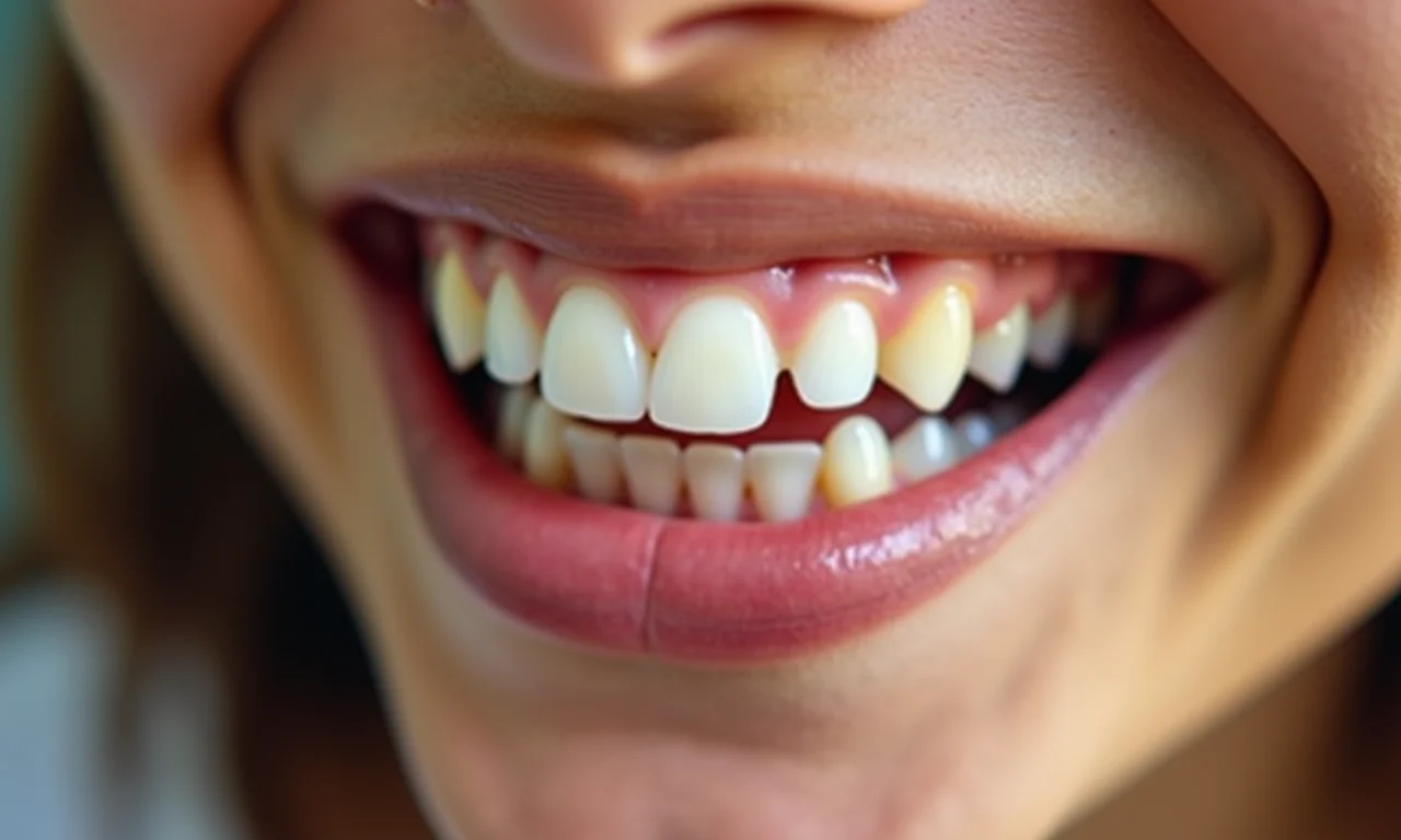 Sorriso adulto com espaço entre os dentes após a queda de um dente de leite.