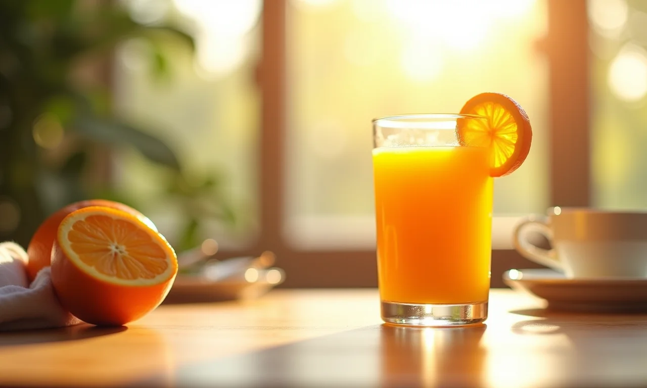 Suco de laranja fresco, um clássico rico em vitamina C.