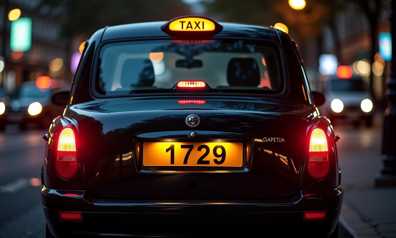 Táxi com a placa 1729 em Londres.