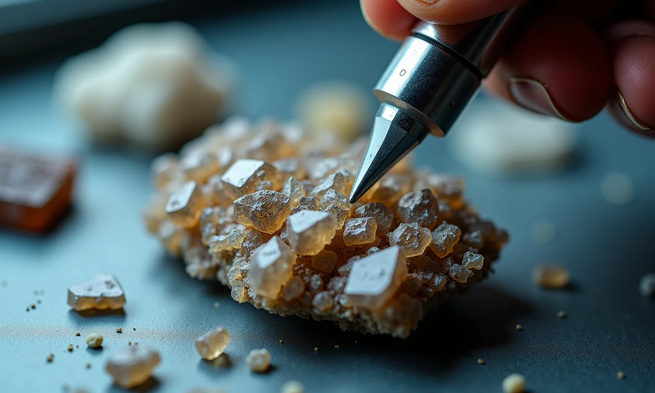 Teste de dureza de um mineral com a escala de Mohs.