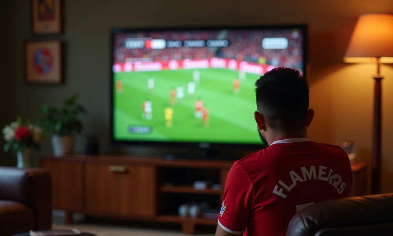 Torcedor assistindo Flamengo no SporTV.