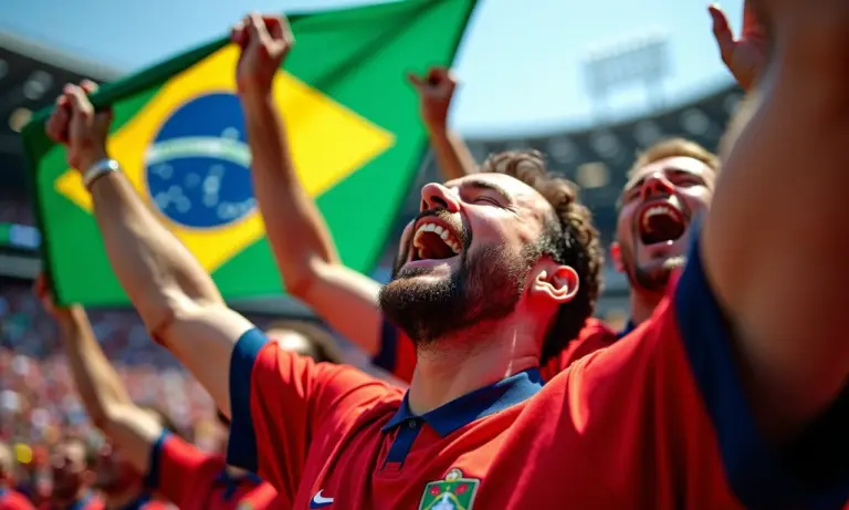 Torcida do Flamengo vibrando em estádio lotado.