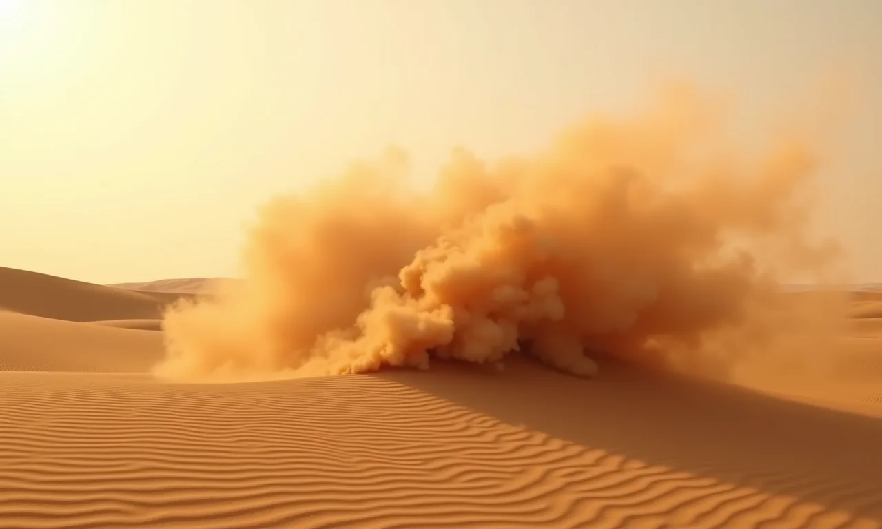 Transporte de areia pelo vento no deserto.