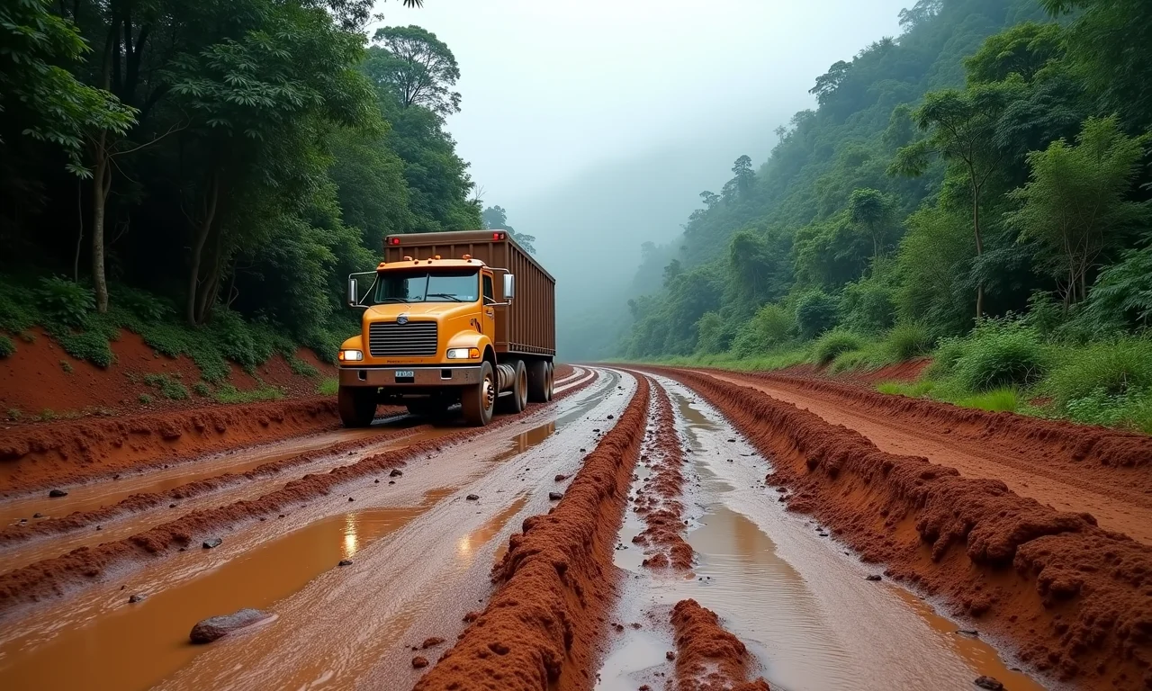 Trecho crítico da Transamazônica: lama e dificuldades de acesso.