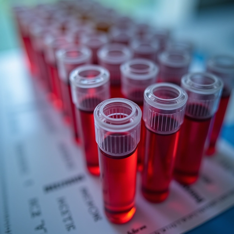 Vários tubos de coleta de sangue com diferentes cores de tampa, representando os diferentes exames do hemograma.