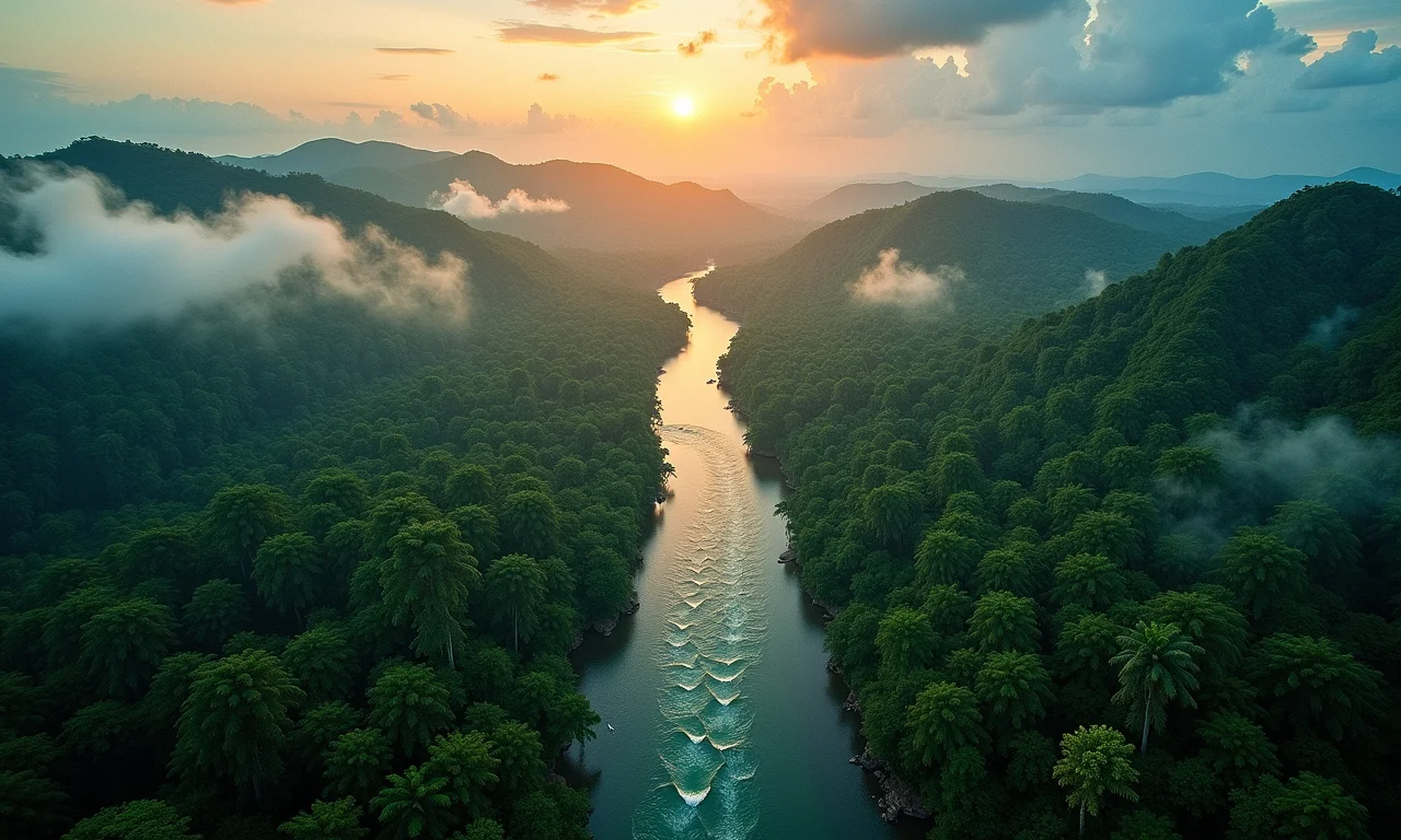 Vista aérea da floresta amazônica, representando os elementos da natureza.