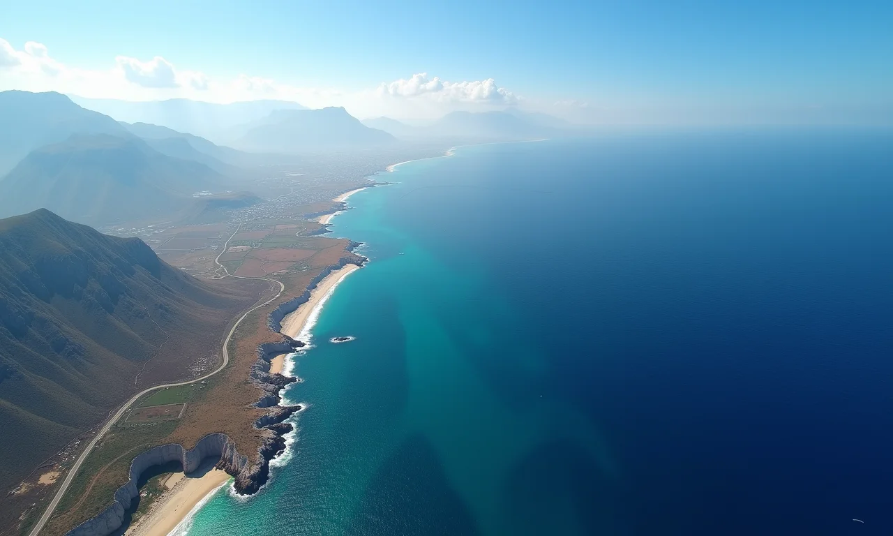 Vista aérea do Estreito de Gibraltar, unindo Europa e África.